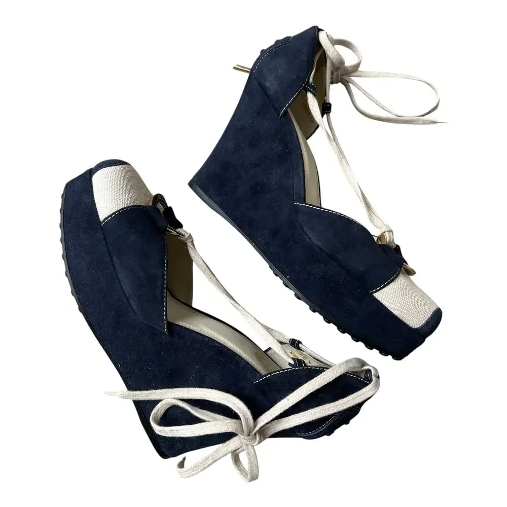 Tod's Made in Italy Nautical Wedge Heels Sz 38.5 As-Is